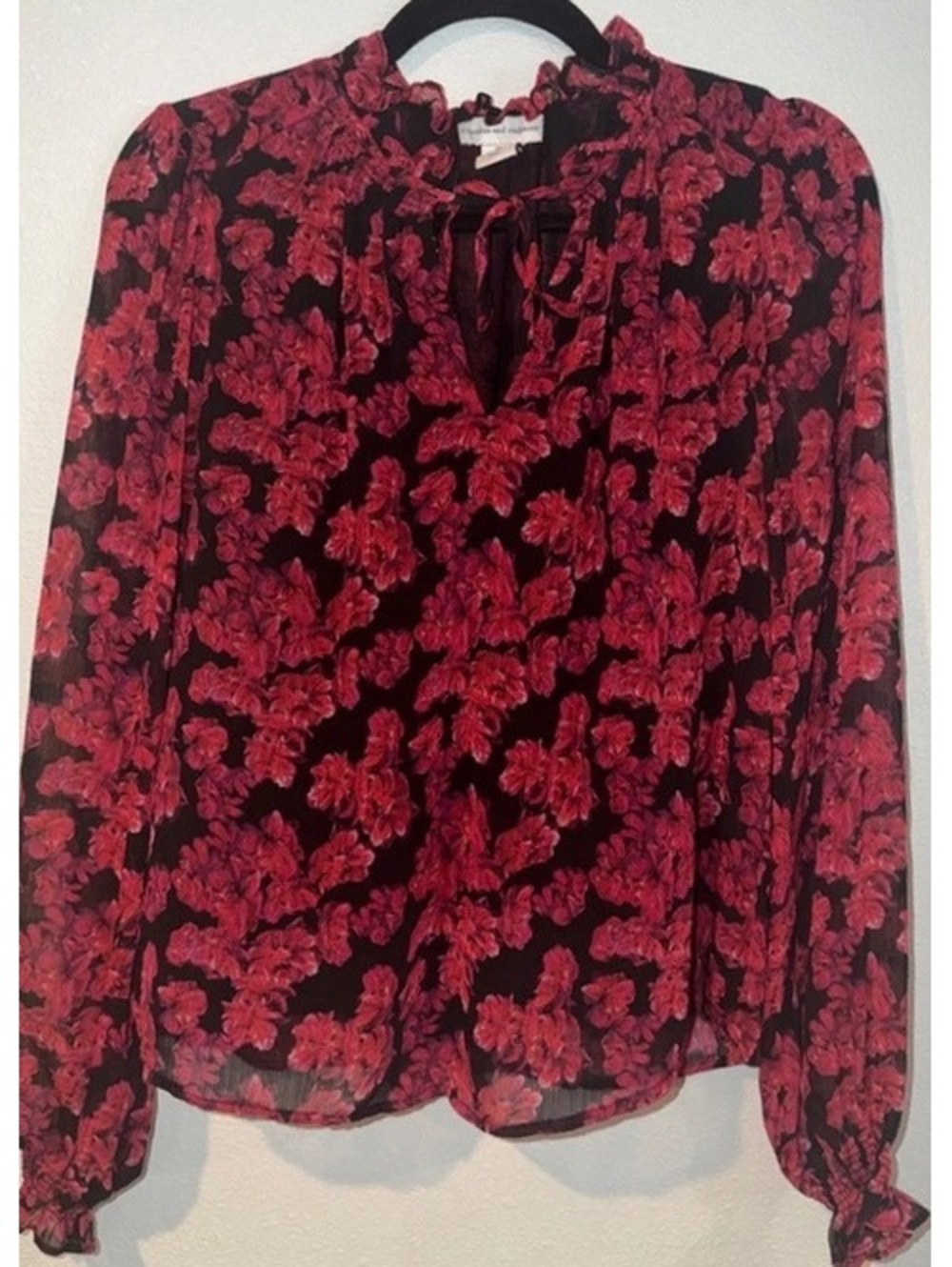 Cupcakes and Cashmere Black & Red Floral Sheer Blouse Women’s Small